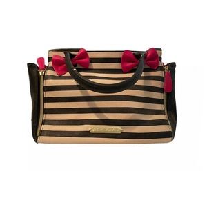 Betsey Johnson Pink, Black & White Stripped Purse